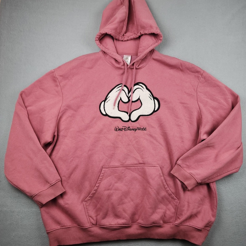 Disney Hoodie Mens 3XL Pink Pullover Sweatshirt Mickey Heart Walt Disney World